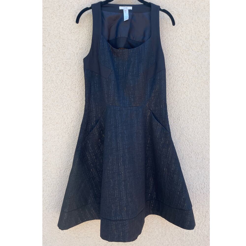 ICB New York Black Shimmery Dress 6 Cutout Pockets